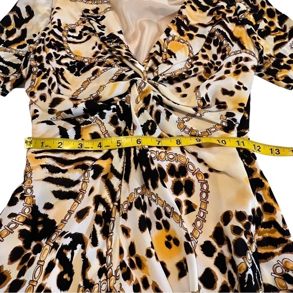 Rebecca Minkoff Silk Knotted V Neck Short Sleeve Mini Dress 2 Animal Novelty - Picture 11 of 14
